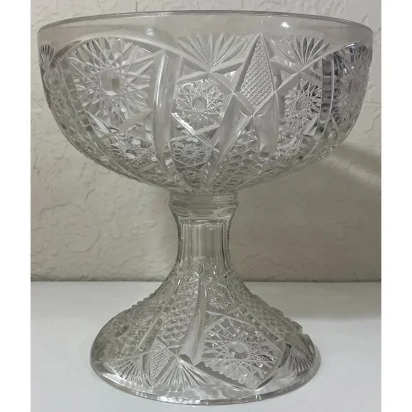 Vintage Etched Crystal Pedestal Compote Bowl Dish Candy Fruit Nuts Collectible - Picture 4 of 7